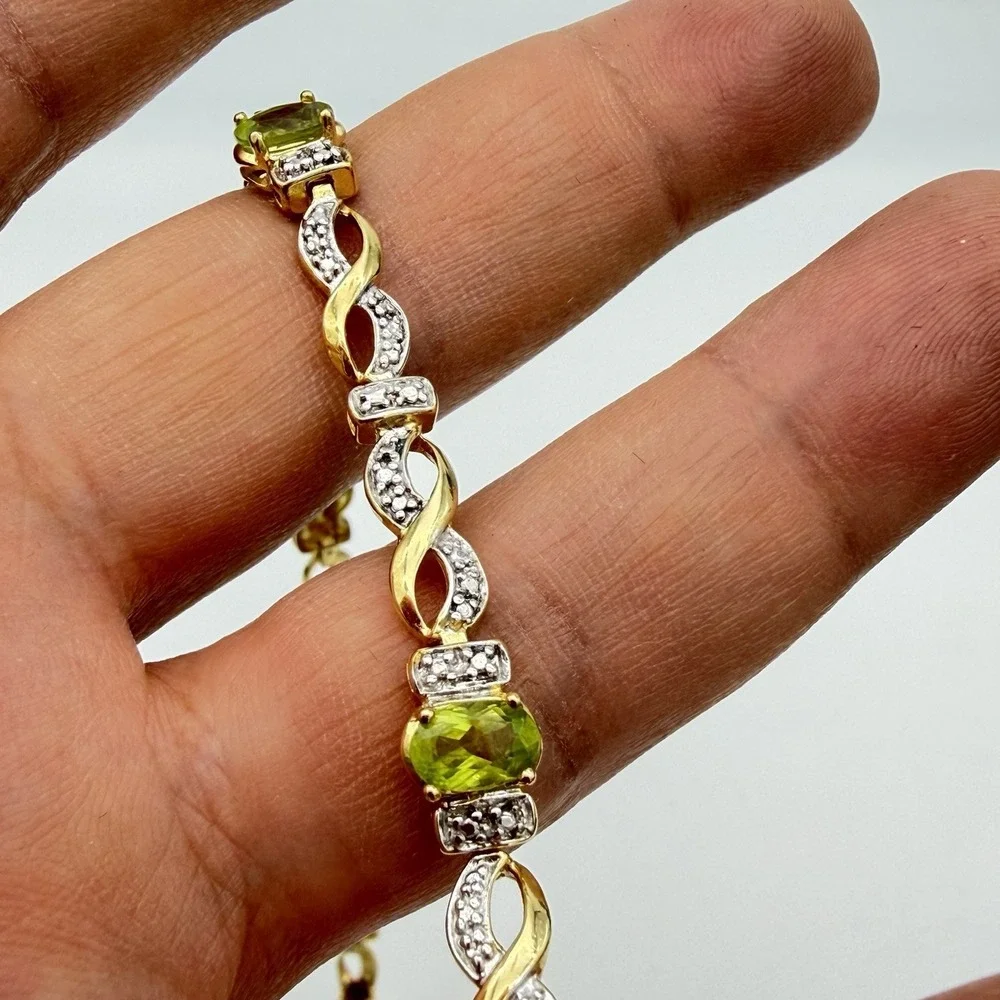 Vintage Ross Simons‎ Peridot 925 Sterling Silver Tennis Bracelet Sz 7